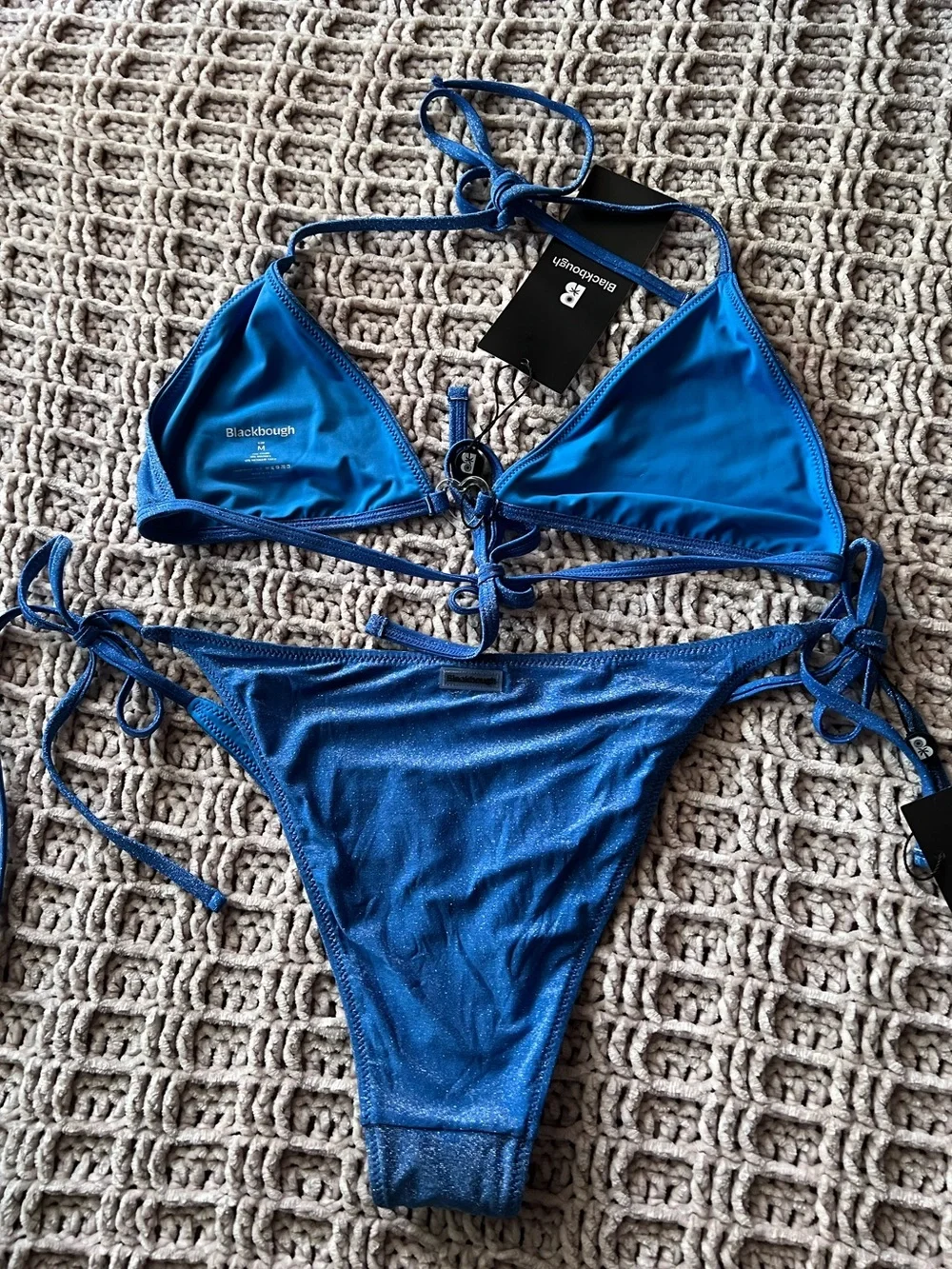 NWT Blackbough Swim Metallic Blue Shimmer Triangle Bikini Set Sz M